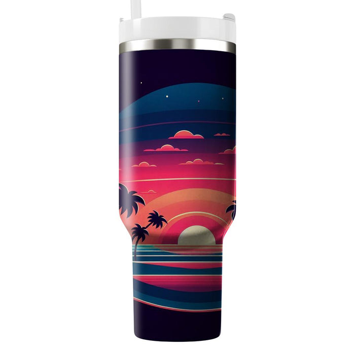 Vibrant Palm Trees Sunset  Personalized Tumblers