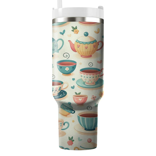 Whimsical Teas And Saucers  Tumblers With Lids