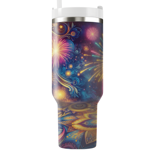 Celestial Celebration - A Fusion Of Diwali And New Year's  Personalized Tumblers