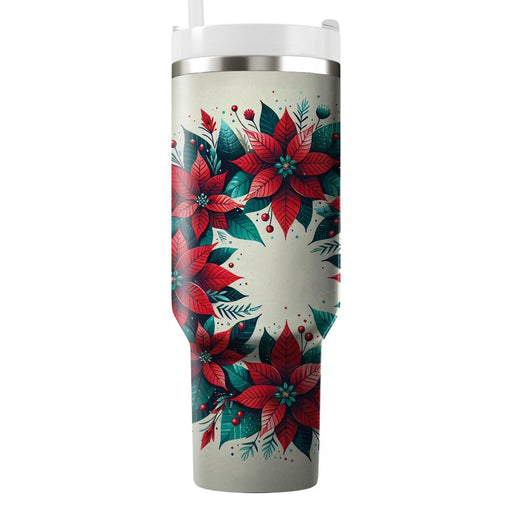 Winter Frost Poinsettia  Tumblers With Lids