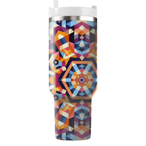 Geometric Kaleidoscope Fusion  Tumblers With Lids