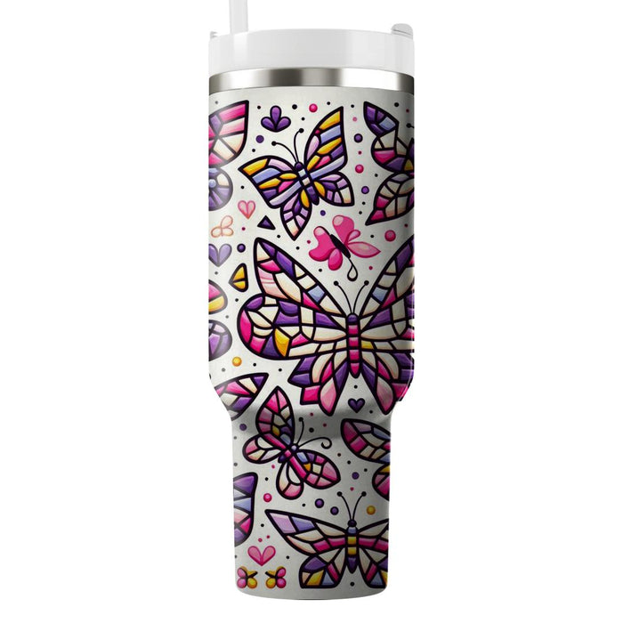 Whimsical Butterfly Mosaic  Tumblers With Lids