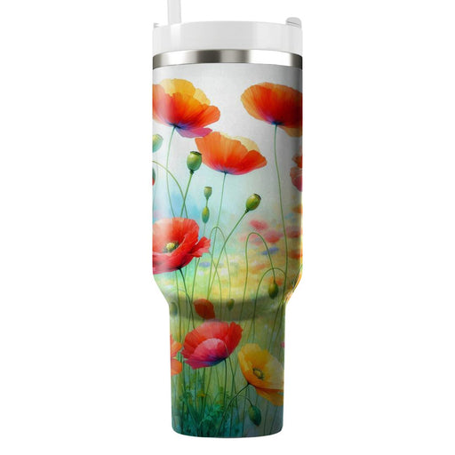 Whimsical Poppy Meadow  Tumbler Cups