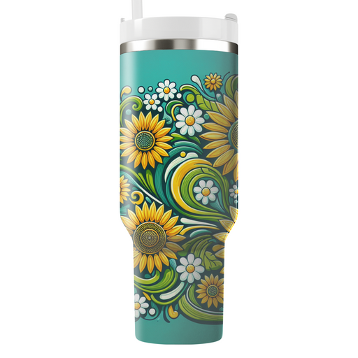 Sunny Sunflower Swirl Travel Tumblers