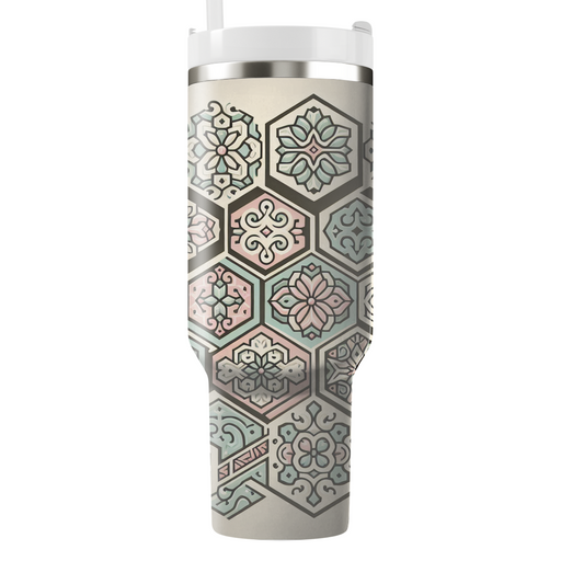 Vintage Floral Hex  Decorative Tumblers