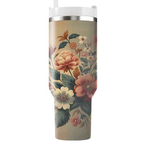 Vintage Floral Motifs Tumblers With Lids