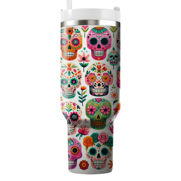 Whimsical Day Of The Dead Skulls Travel Tumblers