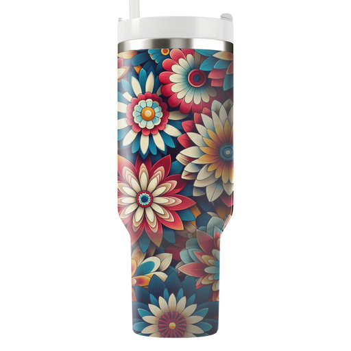 Vibrant Kaleidoscope Flowers Travel Tumblers