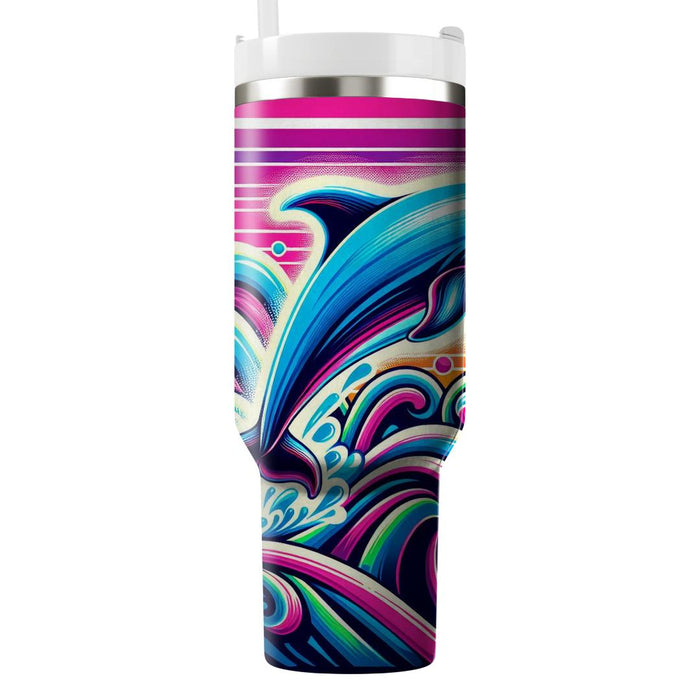 Retro Neon Dolphin Splash  Custom Tumblers