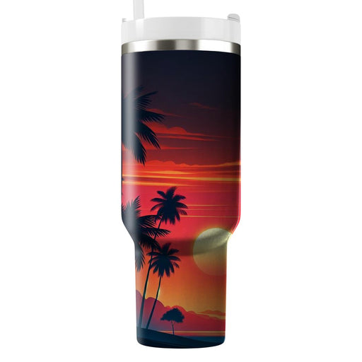 Retro Palm Tree Sunset  Personalized Tumblers