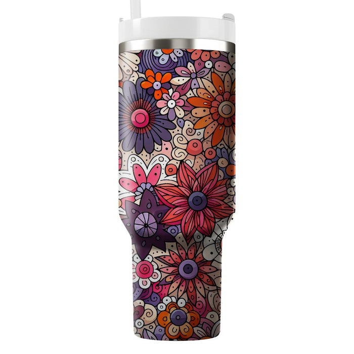 Whimsical Doodle Flowers  Custom Tumblers