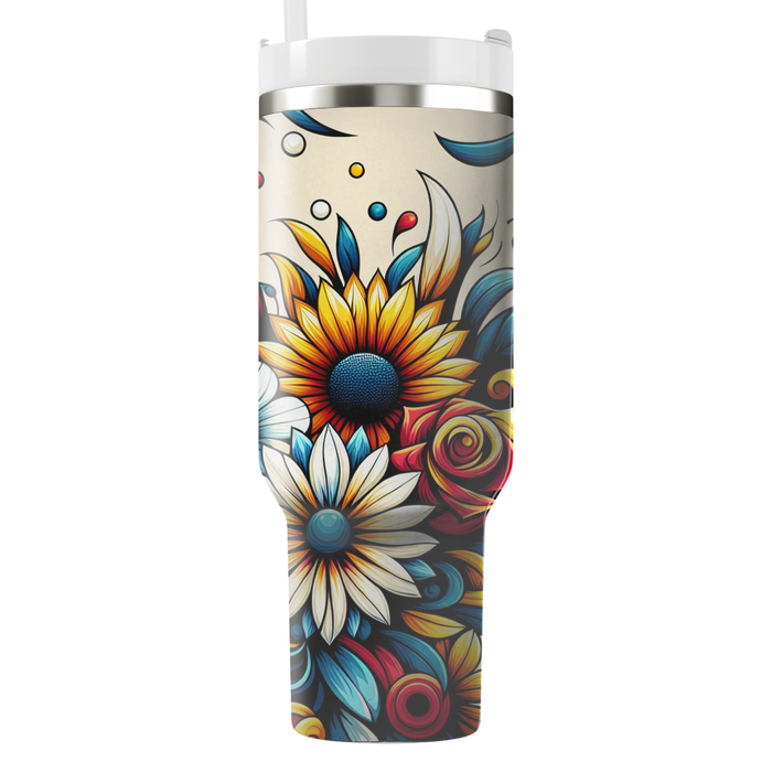 Bold Floral Mosaic  Tumblers With Lids