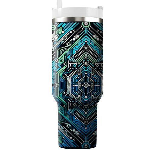 Futuristic Neon Circuit  Travel Tumblers