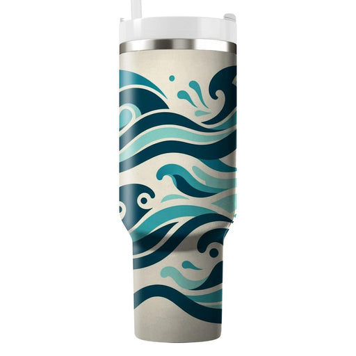 Stylized Ocean Wave  Tumblers With Lids