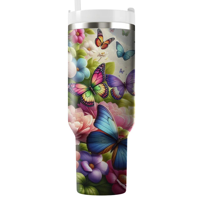 Vibrant Butterfly Blossom  Travel Tumblers