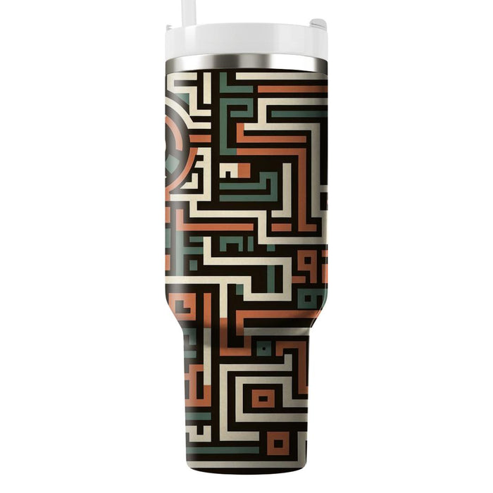 Abstract Aztec Maze  Travel Tumblers