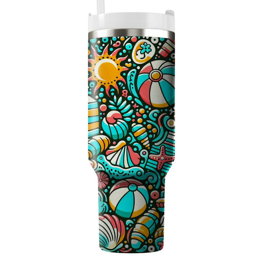 Whimsical Waves - A Beach Day  Tumblers With Lids