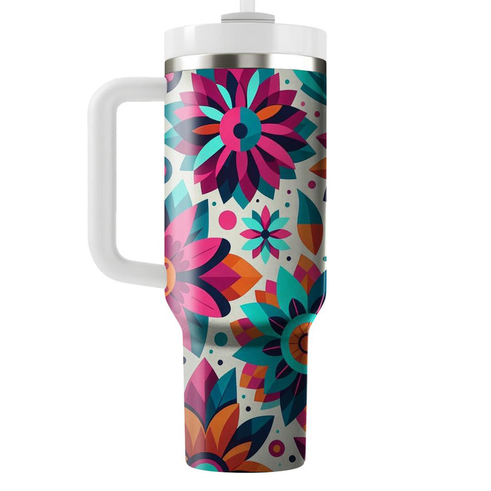 Bright Geometric Flowers  Travel Tumblers