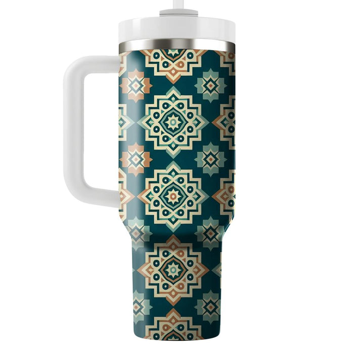 Vintage Geometric Tiles  Personalized Tumblers