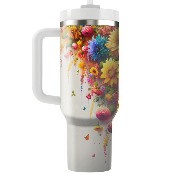 Vibrant Floral Cascade  Travel Tumblers