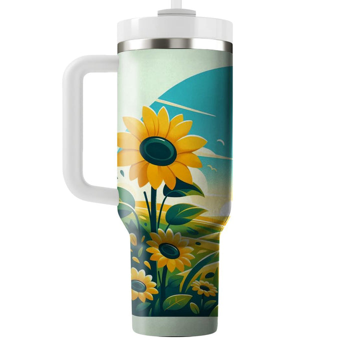 Bright Sunflower Fields  Tumblers With Lids