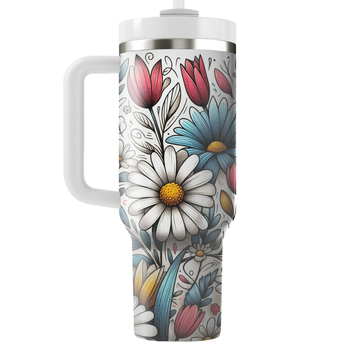 Breezy Floral Doodle  Tumblers With Lids