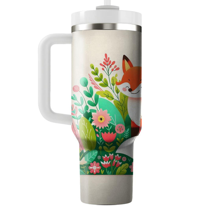 Whimsical Fox In Flowers  Personalized Tumblers