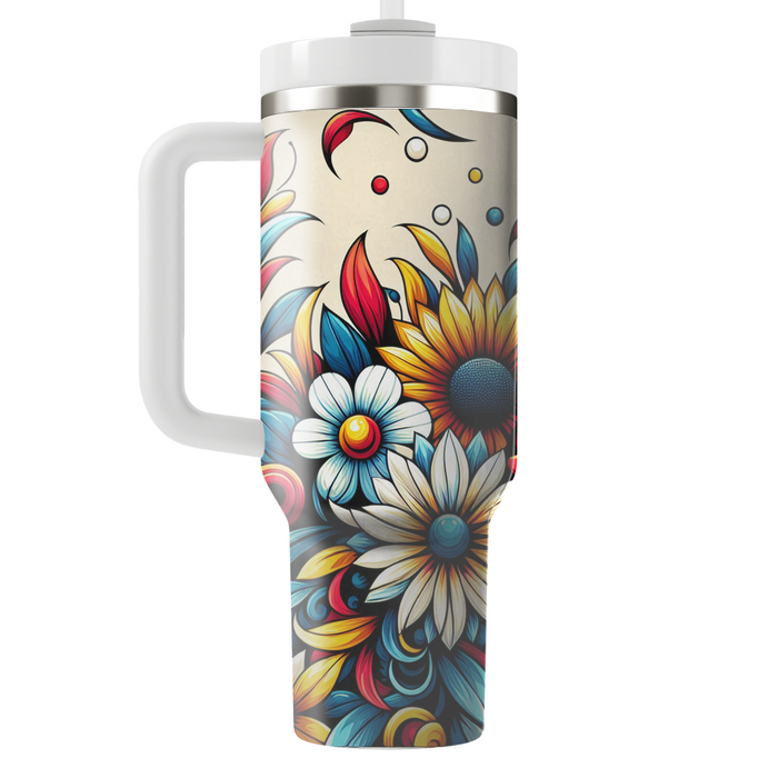 Bold Floral Mosaic  Tumblers With Lids