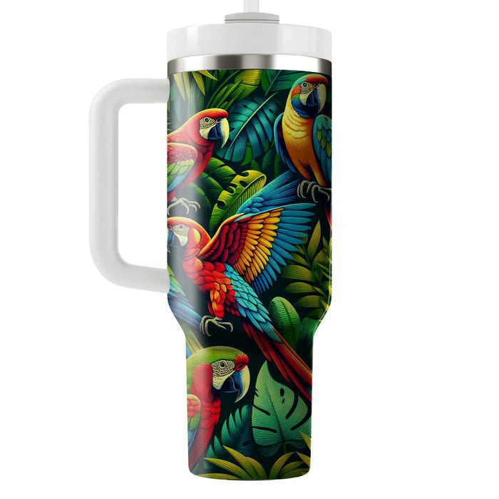 Vibrant Tapestry Of Jungle Parrots  Travel Tumblers