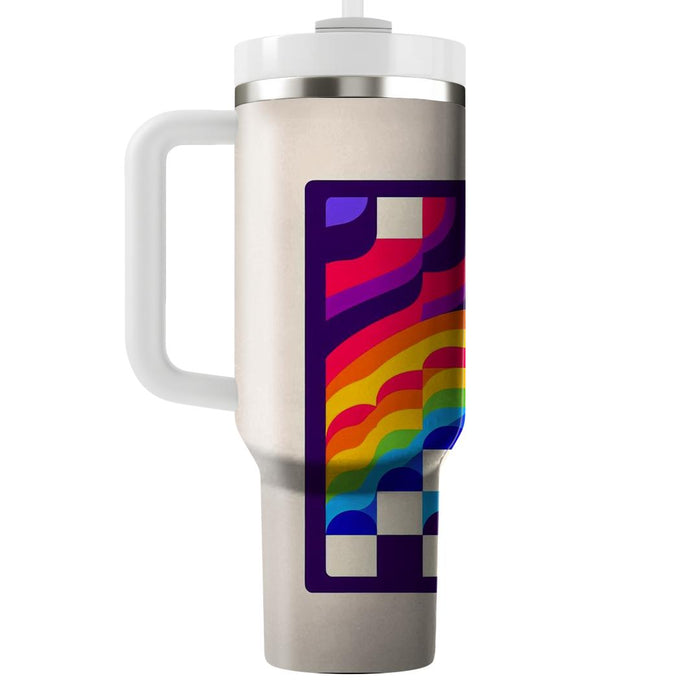 Vibrant Rainbow Checker  Tumblers With Lids