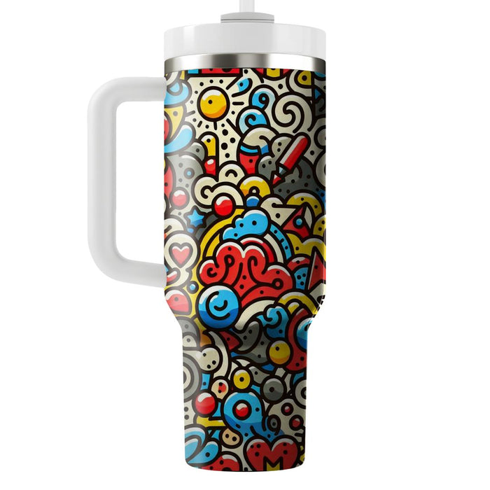 Vibrant Doodle Pattern  Travel Tumblers