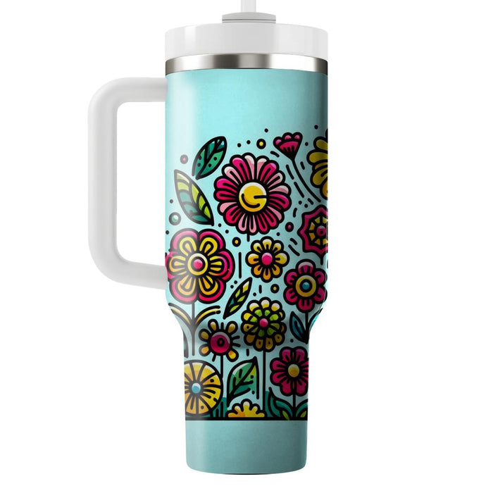 Vibrant Doodle Flowers  Decorative Tumblers