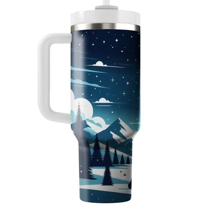 Black Bears Winter At Night  Personalized Tumblers