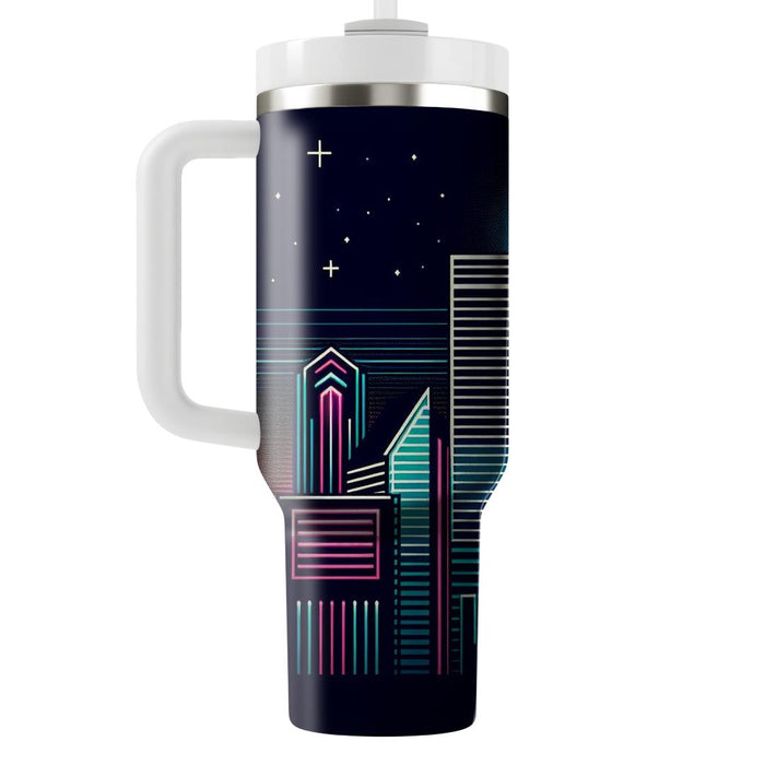 Synthpop Skyline  Travel Tumblers