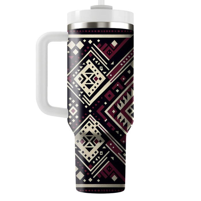 Tribal Inspired Diamond Pattern  Tumblers With Lids