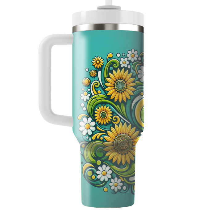 Sunny Sunflower Swirl Travel Tumblers