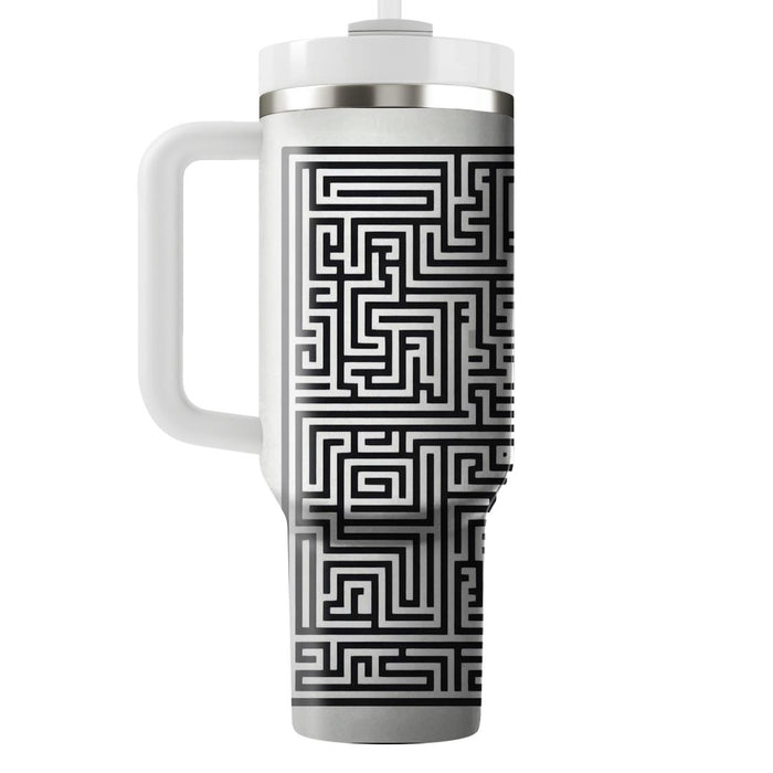 Minimalist Monochrome Maze  Travel Tumblers