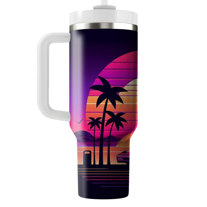 Synthwave Sunset Boulevard  Travel Tumblers