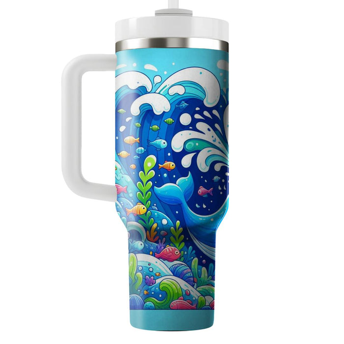 Whimsical Whale Waves  Personalized Tumblers