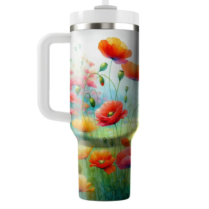 Whimsical Poppy Meadow  Tumbler Cups