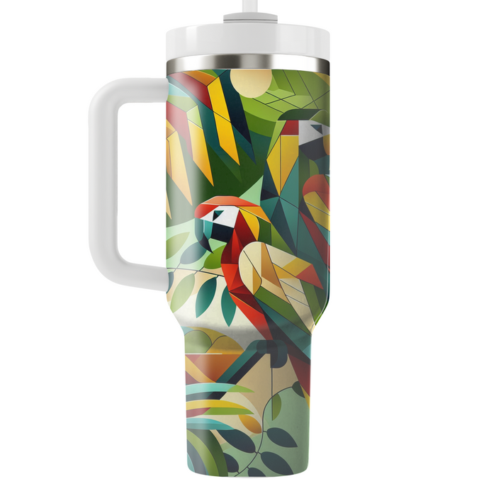 Geometric Jungle Parrots Travel Tumblers