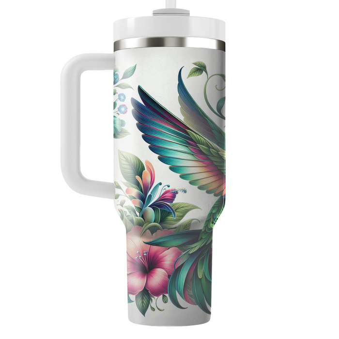 Floral Hummingbird Harmony  Tumblers With Lids