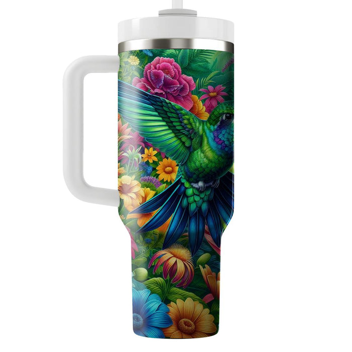 Vibrant Floral Hummingbird  Travel Tumblers