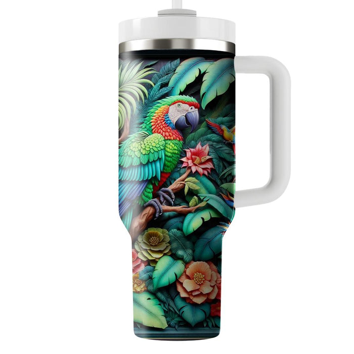 Vivid Tropical Parrots  Travel Tumblers