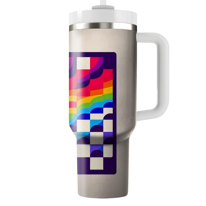 Vibrant Rainbow Checker  Tumblers With Lids