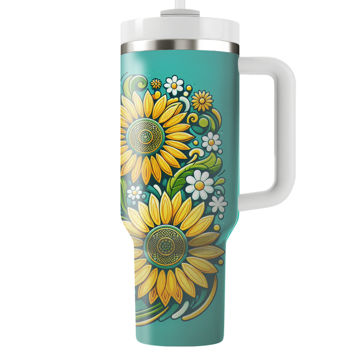 Sunny Sunflower Swirl Travel Tumblers