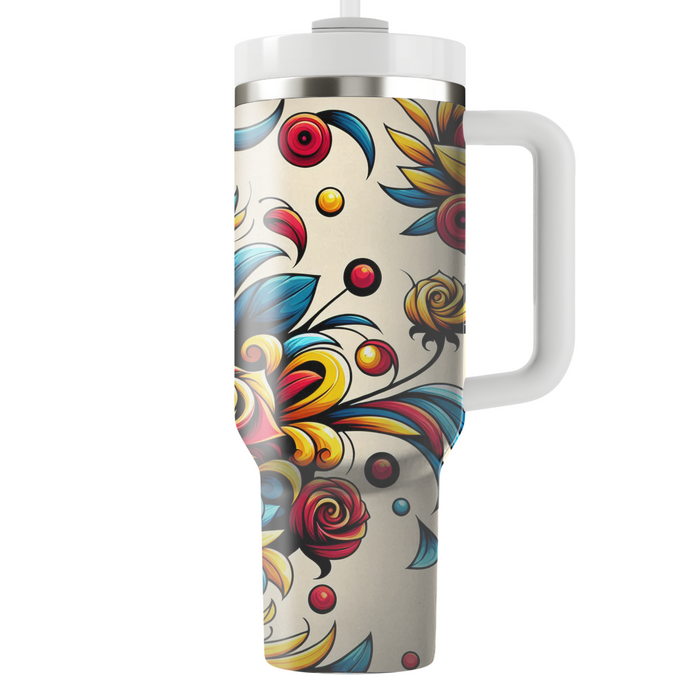 Bold Floral Mosaic  Tumblers With Lids