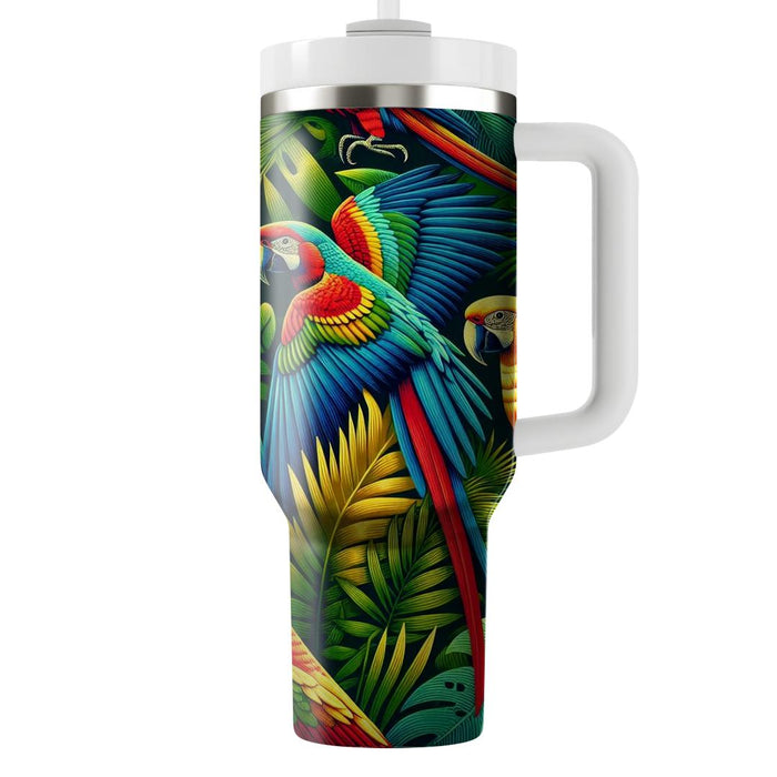 Vibrant Tapestry Of Jungle Parrots  Travel Tumblers