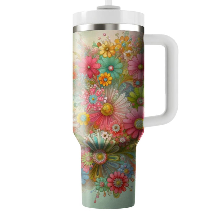 70s Inspired Floral Burst  Travel Tumblers