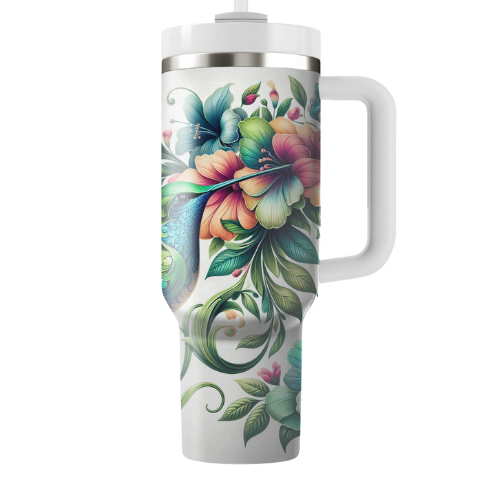 Floral Hummingbird Harmony  Tumblers With Lids